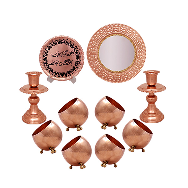 مجموعه 7 سین با پیاله طرح توپی و آینه شمعدان به همراه تابلو دعای تحویل سال