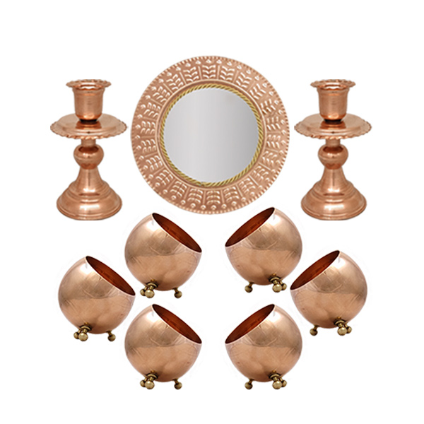 مجموعه 7 سین با کاسه های توپی سه پایه همراه با آینه و شمعدان