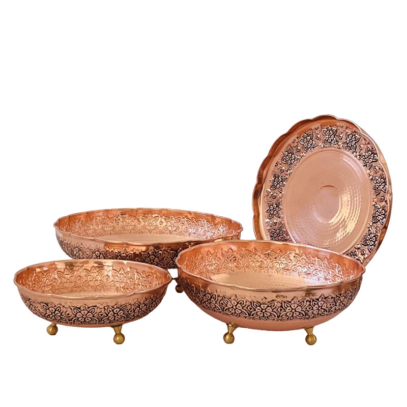 ست ظروف پذیرایی مسی قلم زنی عمده