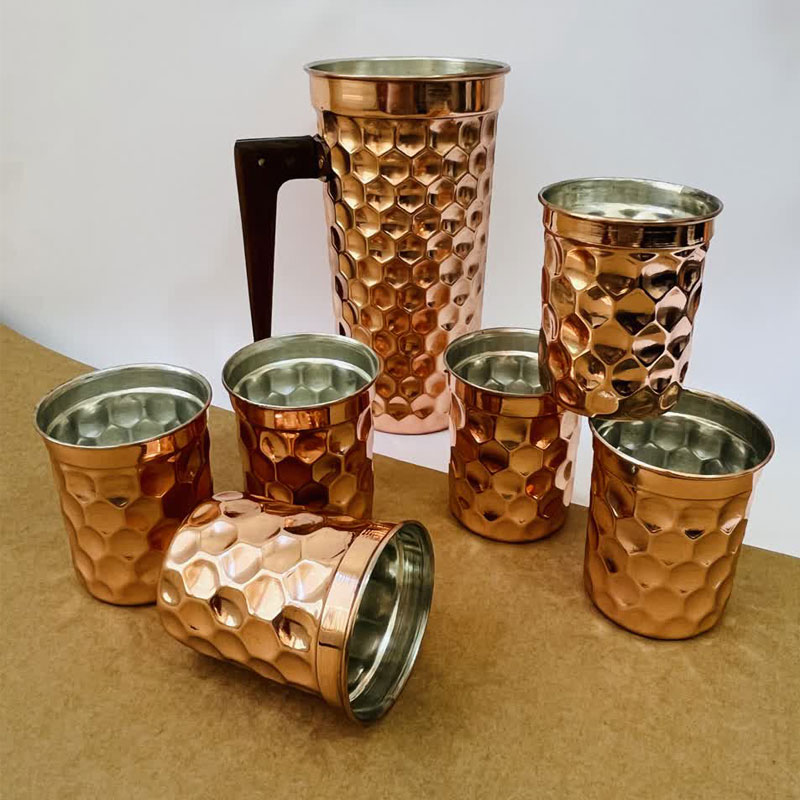 ست هفت تکه پارچ و لیوان مسی عمده سه