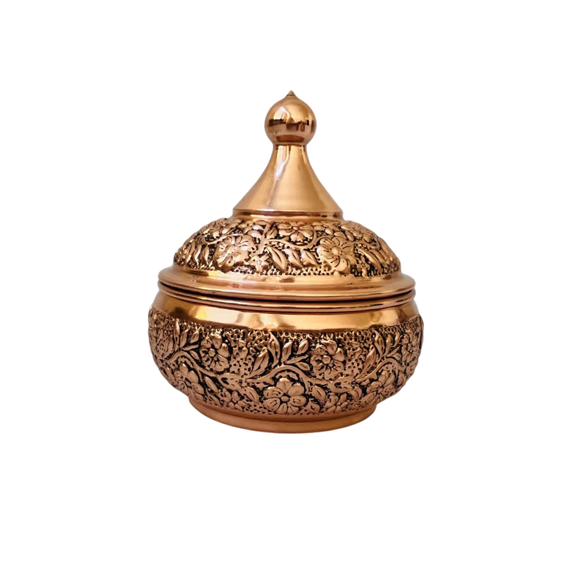 قندان مسی گرد در دار قلم زنی
