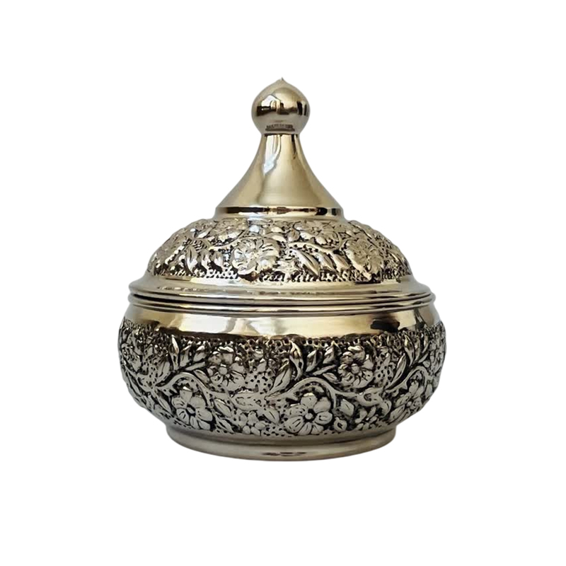 قندان مسی گرد در دار قلم زنی کروم عمده