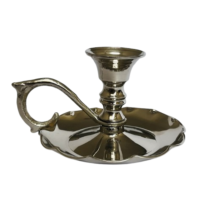 شمعدان مسی بشقابی دسته برنجی لب چین کروم