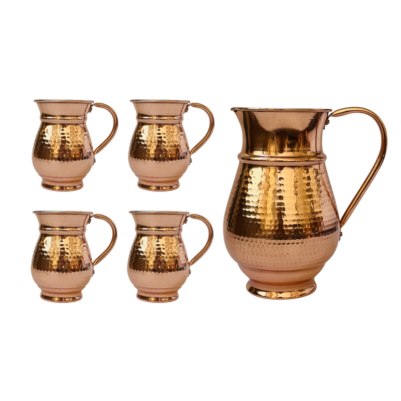 ست چهار نفره پارچ و لیوان مسی دسته دار
